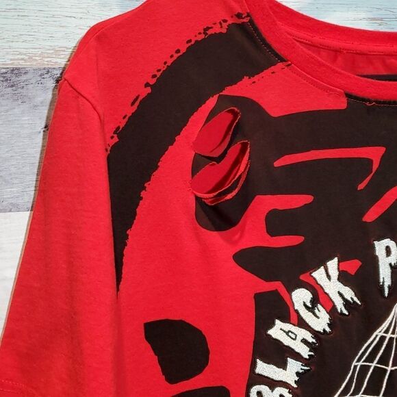 Black Pyramid Red Ripped Thrashed Embroidered Log TShirt Tee, Sz M Men's - Picture 3 of 8